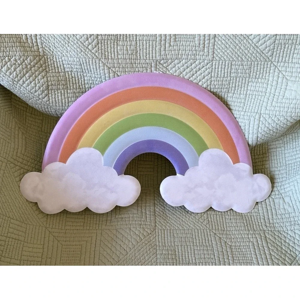 Rainbow & Clouds Pastel Metal Wall Decoration w Hanger 15 X 8